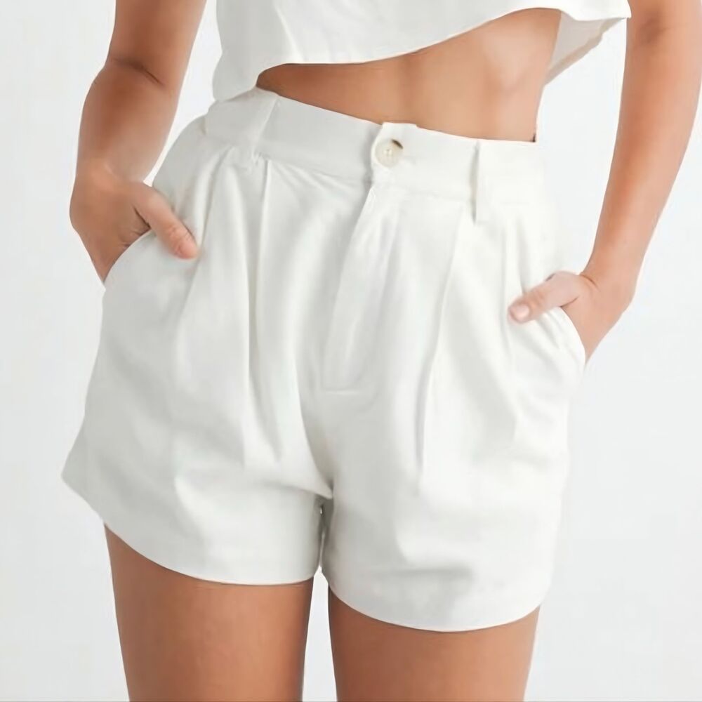Mable Aliya Linen Blend Shorts Small White High Rise Pleated Anthropologie